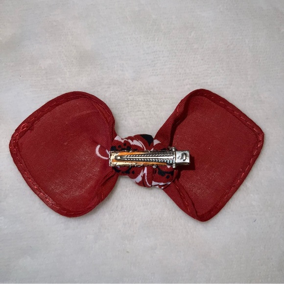 Deep Red Paisley Rockabilly Bandana Knotted Hair Bow - Picture 8 of 11
